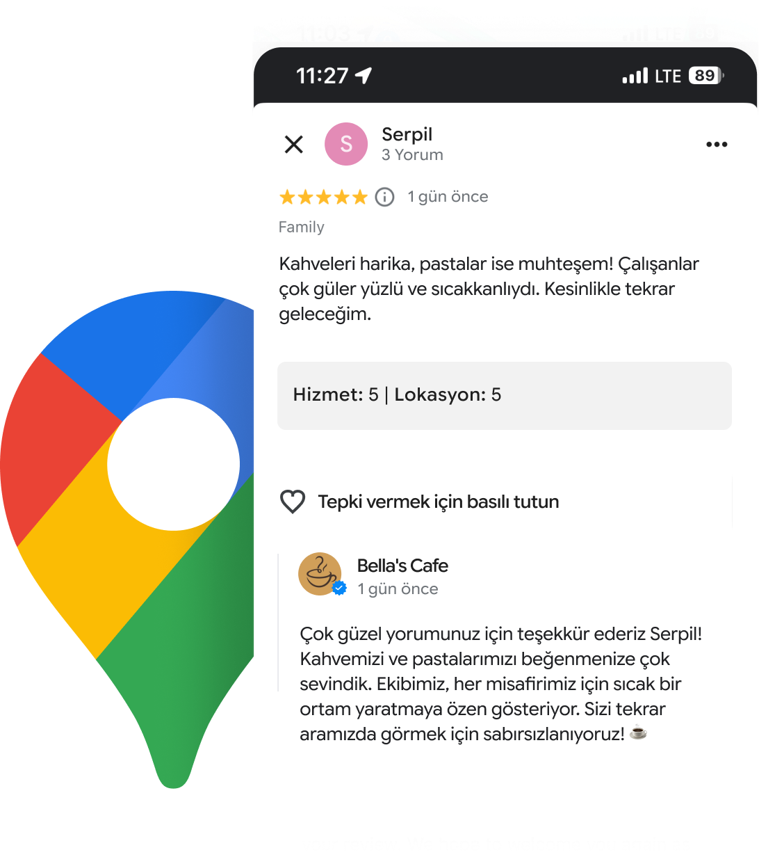 Google Haritalar yorum yanıtı görseli