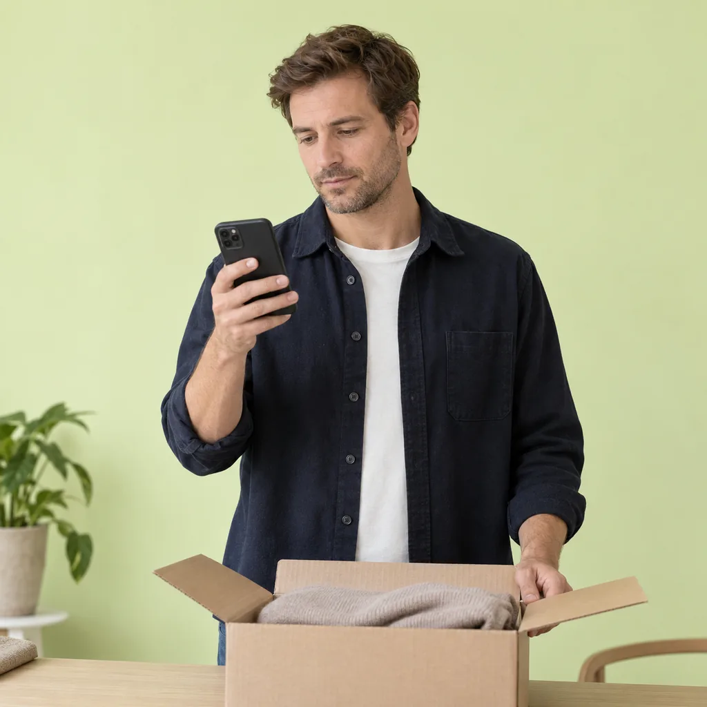 A customer using his phone to get help with a delivery