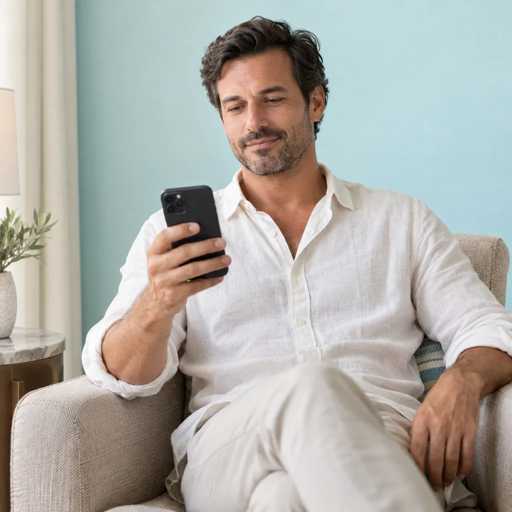 A guest contacting the hotel on his phone